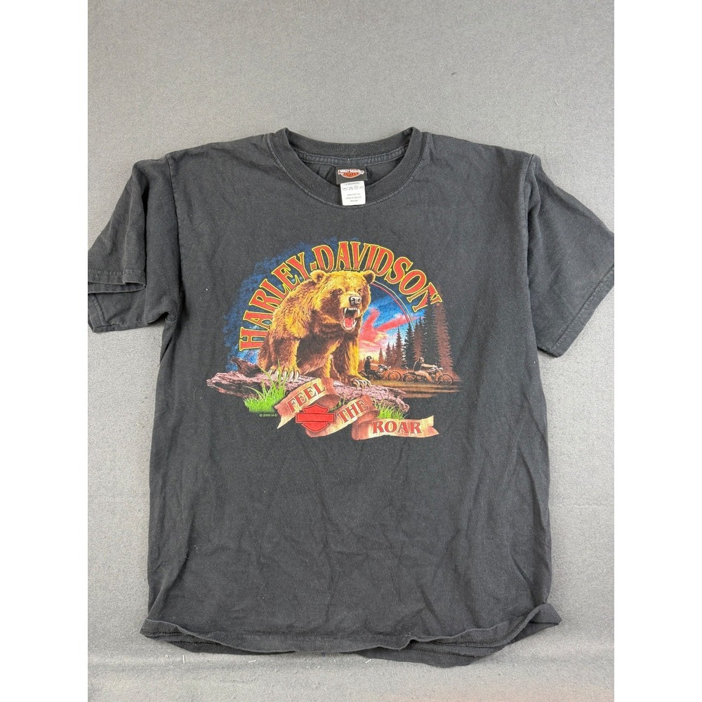 VTG Harley Davidson Motorcycle Mens Black Tee Wild Fire Feel The Roar Graphic M